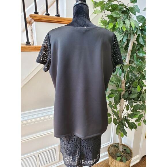 Vintage Ultra Teeze Black Polyester Short Sleeve Top & Skirt 2 Piece Suit 2X - Picture 6 of 7